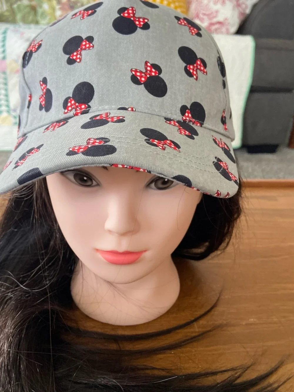 Disney Minnie Mouse Light Gray Cap with Pink Bow Motif